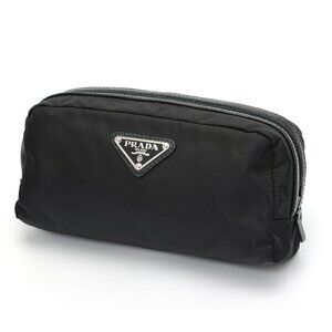 PRADA Black Leather Saffiano Pouch